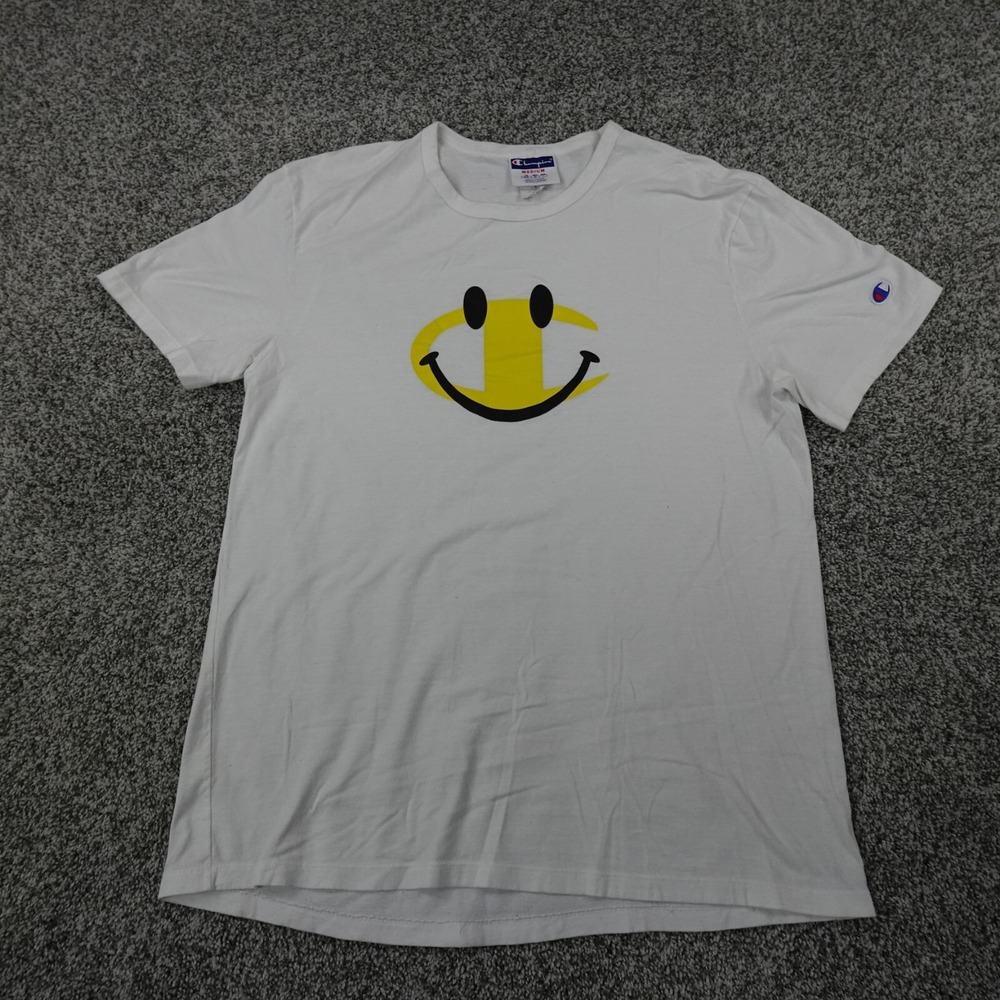 Champion Shirt Mens Medium White Yellow Preppy‎ Casual Athletic Active Cotton